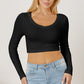 BasicStyle Round Neck Long Sleeve Cropped T-Shirt