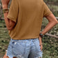 Drawstring Button Up Short Sleeve Blouse
