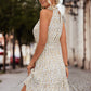 Women's Floral Frill Trim Keyhole Sleeveless Dress