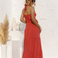 Women's Halter Neck Tie Waist Tiered Maxi Dress