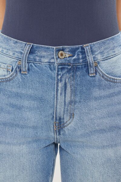 Kancan High Waist Chewed Up Straight Mom Jeans *