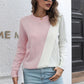 NatashaJay Contrast Color Round Neck Long Sleeve Sweater 🦋