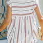 Full Size Wonderful Whites Striped V-Neck Tassel Tie Blouse