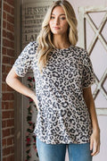 Heimish Leopard Round Neck Petal Sleeve T-Shirt *