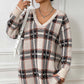 Plaid V-Neck Long Sleeve Sweater Dress