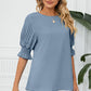 Frill Round Neck Lantern Sleeve T-Shirt