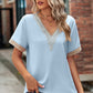 Openwork V-Neck Short Sleeve T-Shirt