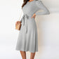 Full Size Round Neck Long Sleeve Tie Waist Sweater Dress