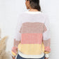 Waffle-Knit Round Neck Dropped Shoulder Color Block Sweater