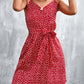 SOChic Printed V-Neck Tie Waist Mini Dress