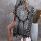 One Size Printed Tassel Trim Open Front Cardigan