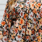 Plus Size Floral V-Neck Balloon Sleeve Blouse
