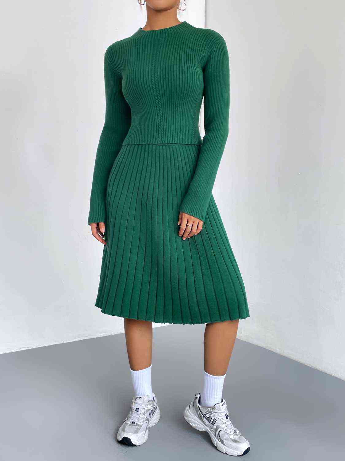 CozyWonders Rib-Knit Sweater and Skirt Set