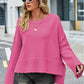 High-Low Slit Round Neck Long Sleeve Sweater