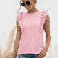 Women's Full Size DANICA Ruffle Shoulder Tie-Back Crewneck Short Sleeve Top