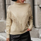 Turtle Neck Tassel Front Long Sleeve Pullover Sweater