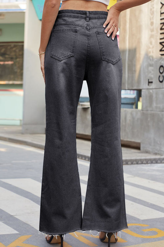 FIT RAGGED DENIM Distressed Buttoned Loose Fit Jeans