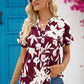 Women's Full Size Hanna Floral Notched Neck Cuffed Blouse