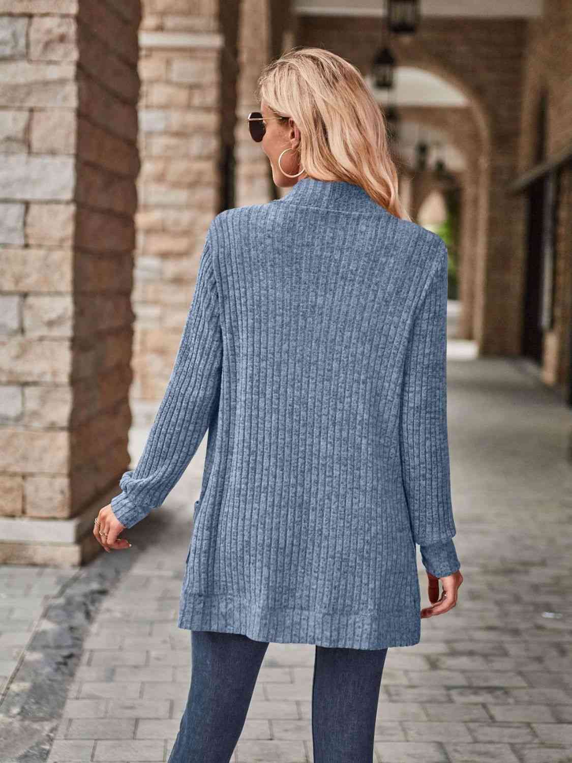 Full Size Open Front Cardigan with Pockets