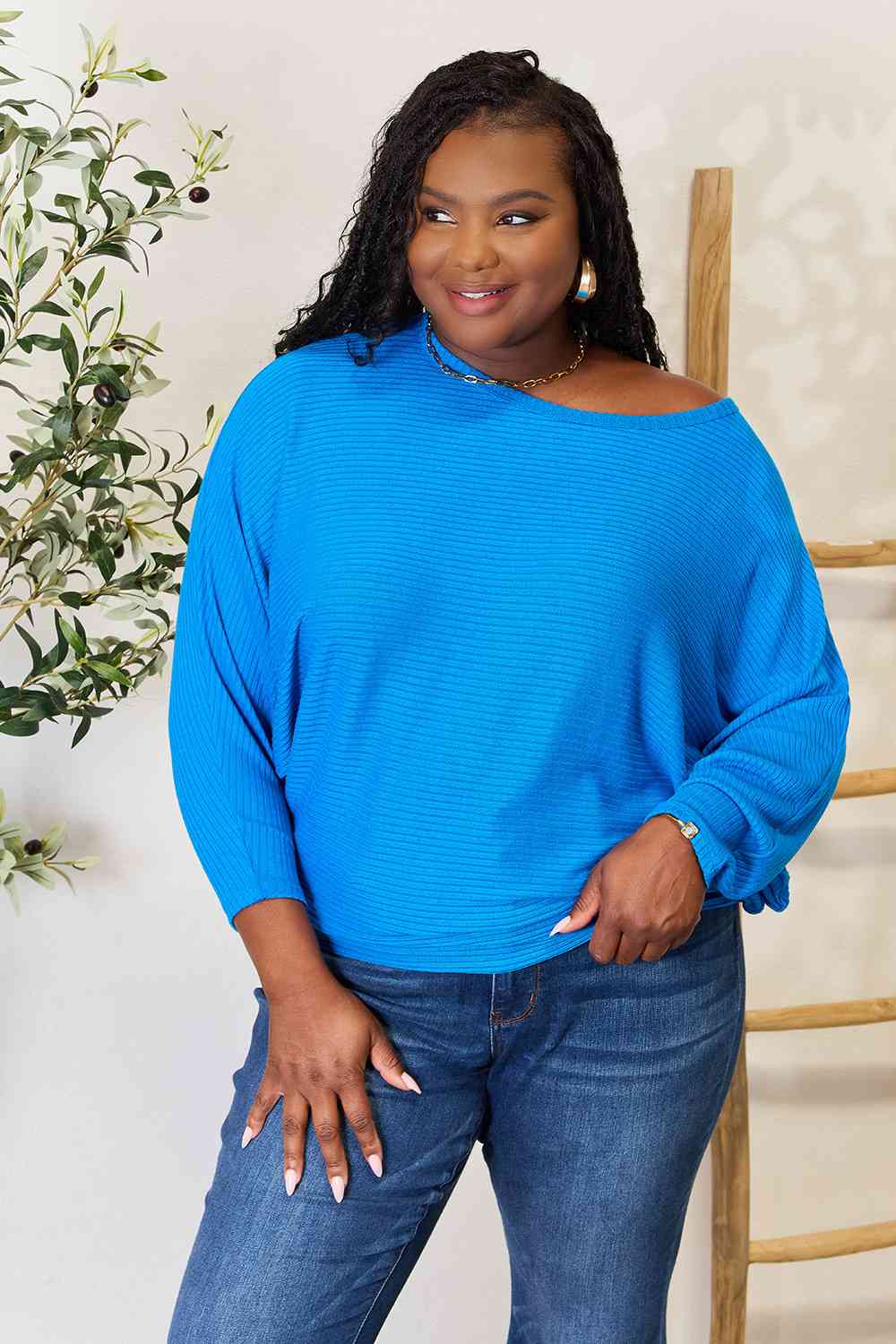 Zenana Full Size Round Neck Batwing Sleeve Blouse *