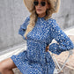 Azure Printed Long Sleeve Tiered Dress