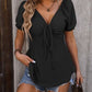 Ruched V-Neck Flounce Sleeve Blouse