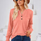 Notched Button Detail Long Sleeve T-Shirt