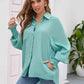 High-Low Collared Neck Lantern Sleeve Shirt