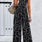 Printed Wide Strap Jumpsuit with Pockets