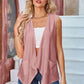 Eyelet Open Front Sleeveless Cardigan