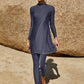 Slit Mock Neck Long Sleeve Top and Pants Swim Set