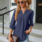 Full Size Notched Neck Three-Quarter Sleeve Blouse