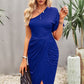 Ruched One-Shoulder Tulip Hem Midi Dress