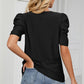 Eyelet Round Neck Puff Sleeve T-Shirt