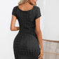 Decorative Button Round Neck Short Sleeve Sweater Dress