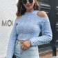 Brilliant Spark Cable-Knit Cold-Shoulder Sweater in Lavender, Blue or Pumpkin