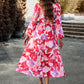 IconicDream Printed V-Neck Long Sleeve Midi Dress