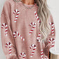 Christmas Themed Sequin Candy Cane Round Neck Sweatshirt