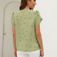 Heart Print Notched Petal Sleeve Blouse