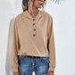 Buttoned Raglan Sleeve Hooded Blouse