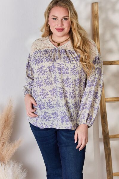 Hailey & Co Full Size Lace Detail Printed Blouse *