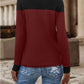 Contrast Buttoned Round Neck Long Sleeve T-Shirt