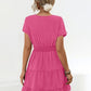 Ruffled Smocked V-Neck Tiered Dress