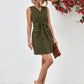 Buttoned V-Neck Belted Sleeveless Mini Dress