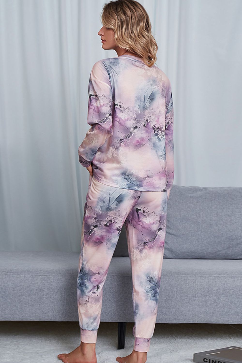 Women's Tie-Dye Crewneck Top and Drawstring Waist Joggers Lounge Set