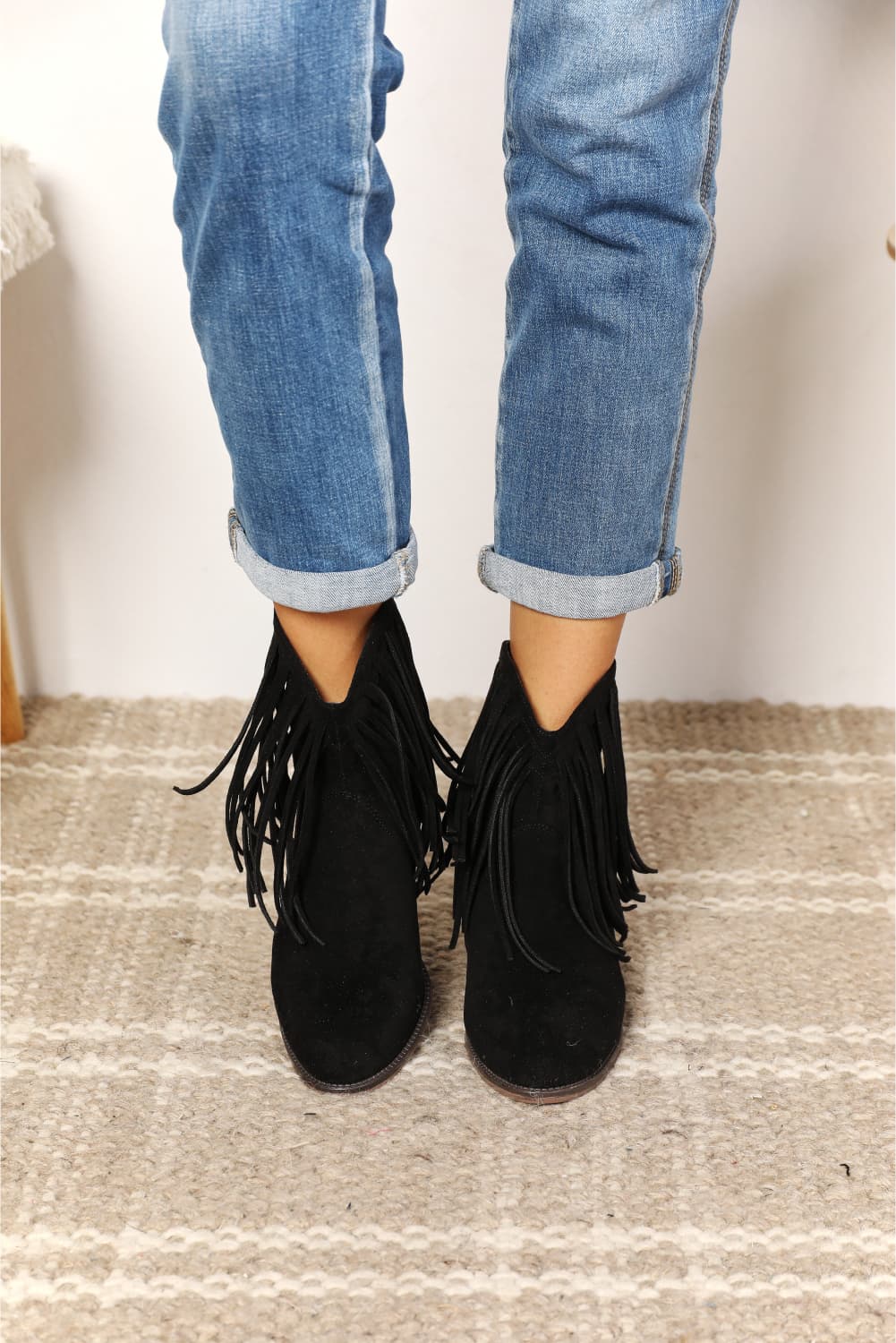 Legend Women's Fringe Cowboy Western Black Ankle Boots *