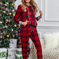 Christmas Plaid Contrast Trim Hooded Lounge Set