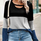 Color Block Cutout Round Neck Long Sleeve T-Shirt