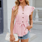 Eyelet Notched Cap Sleeve Blouse