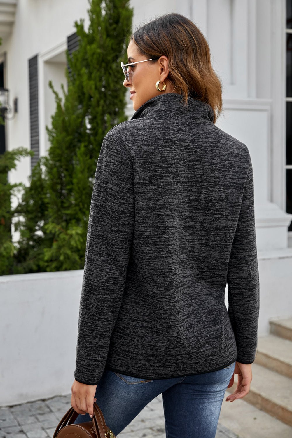 Women's Full Size Heathered Quarter-Zip Sweatshirt